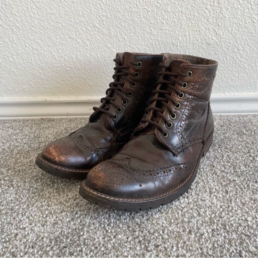 Franco Fortini Wing Tip Lace Up Classic Ankle Boots Mens Size 8 Brown Leather